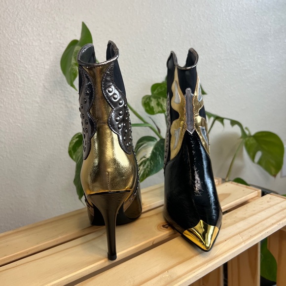 NWT | Jeffrey Campbell Nevertheless Western Ankle Boot | Black, Gold, Silver - Picture 3 of 6